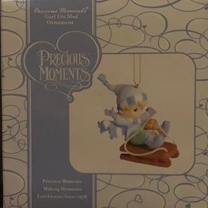 Precious Moments Girl On Sled Ornament NIB
